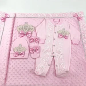 Komplekt tüdrukule 62cm 4-osaline Roosa/pärlite ja pitsiga