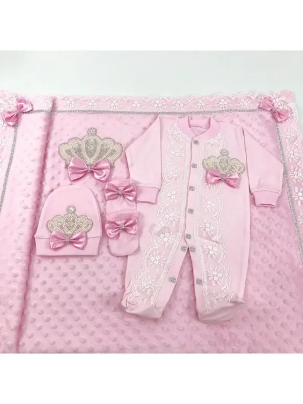 Komplekt tüdrukule  62cm 4-osaline Roosa/pärlite ja pitsiga