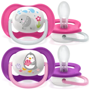 PHILIPS AVENT lutt ULTRA AIR ANIMALS, 6-18k tüdrukule 2tk lilla pingviin/roosa elevant