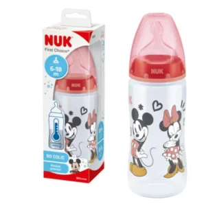 Nuk FC lutipudel 300ml 6-18kuud silikoon lutiga Roosa Minny temperatuuri kontrolliga