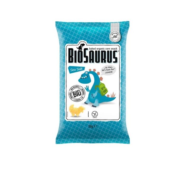Küpsetatud meresoola maitselised maisikrõpsud, ökoloogiliselt valmistatud. 50g Biosaurus