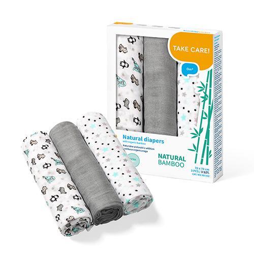 BabyOno bambusest mähkimislinad/suulapid 3tk, Gray 70x70cm Grey