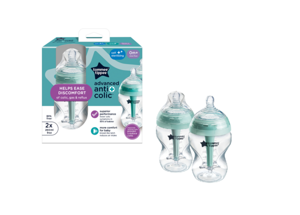 Tommee Tippee  Closer to Nature® anti-koolik lutipudel 2×260 ml roheline isesteriliseerimisfunktsiooniga