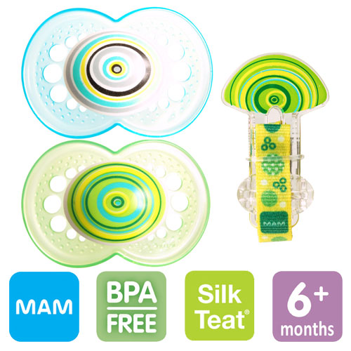 MAM ORIGINAL SILIKOONLUTID 2 TK 6+KUUD SIRGE OTSAGA+lutikett meresinine/roheline spiraaliga
