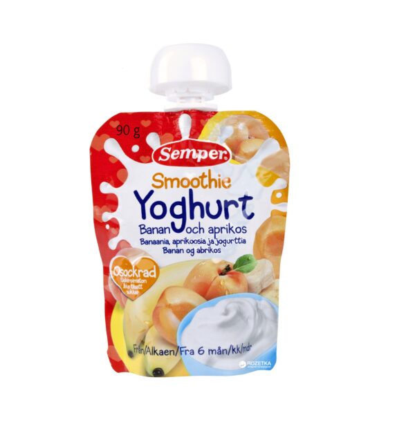 Banaani-aprikoosi smuuti jogurtiga 6x90g tuubis 6.kuust Semper (1tuub-1,65eur)