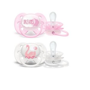 Avent Ultra Soft rõngaslutid 0-6kuud steriliseerimiskarbiga roosa Dreams/valge luigega