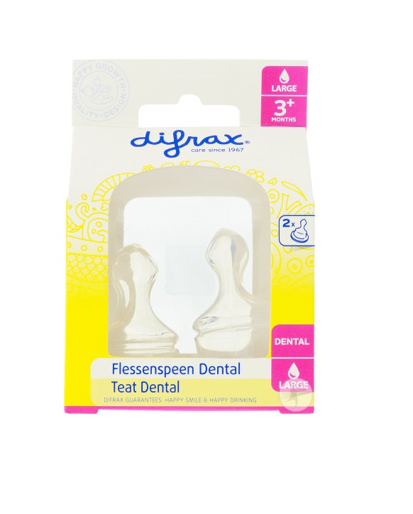Pudelilutt Large Dental kitsa kaelaga pudelile 2tk 3+kuud alates Difrax