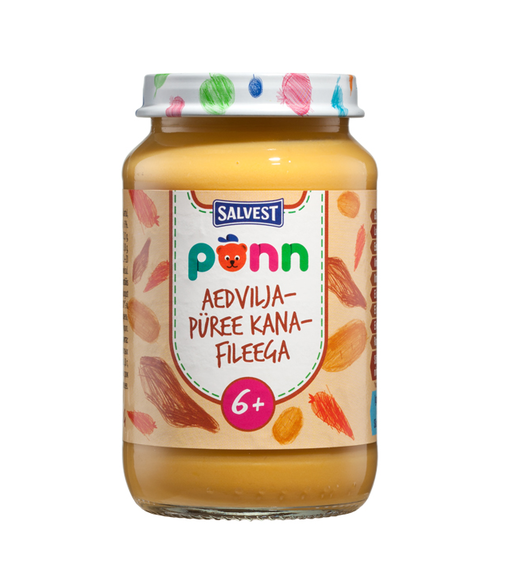 Salvest Põnn Põnn aedviljapüree kanafileega 3×190 g ,6-elukuust (1purk-2,02eur)