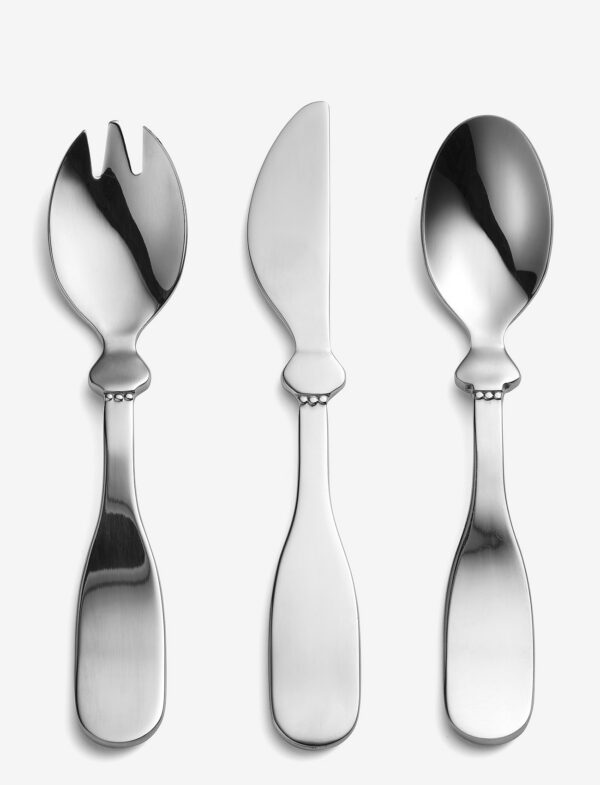 Elodie Feeding Childrens cutlary set  Silver metall 3-ne komplekt