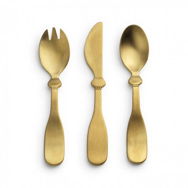 Elodie Feeding Childrens cutlary set Matt Gold metall 3-ne komplekt