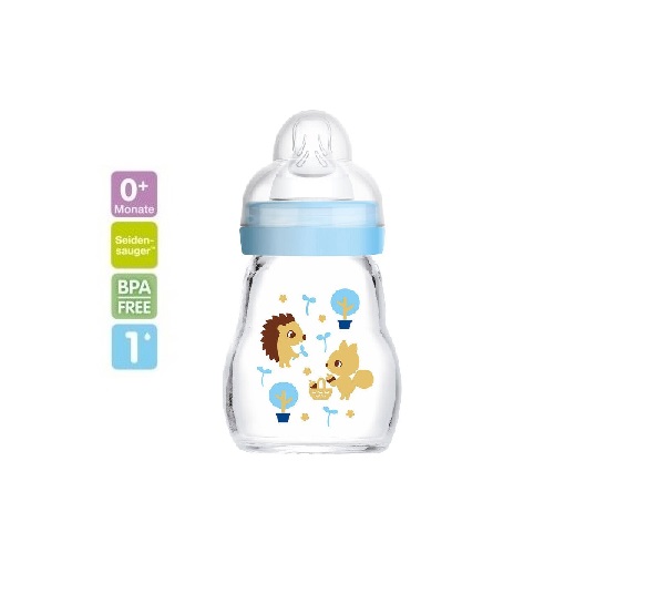 MAM Feel Good klaaspudel 160ml sinine orav ja siil,2+kuud 295027