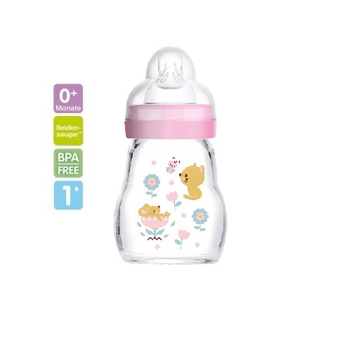 MAM Feel Good klaaspudel 160ml roosa kiisu ja hiireke ,2+kuud 295027