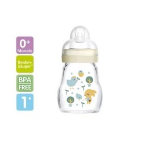 MAM Feel Good klaaspudel 160ml valge jänku linnukestega,2+kuud 295027