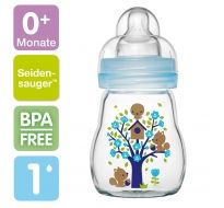 MAM Feel Good klaaspudel 160ml sinine puu linnumajaga,2+kuud 295027