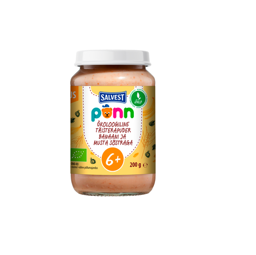 PÕNN Salvest Ökoloogiline Täisterapuder banaani ja musta sõstraga 3×200 g ,6-elukuust (1purk-1,95eur)