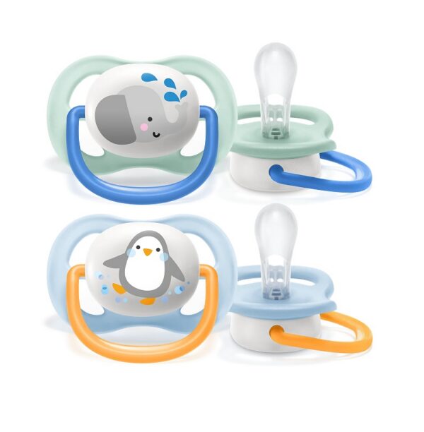 PHILIPS AVENT lutt ULTRA AIR ANIMALS, 6-18kuud poisid, 2tk õrnsinine pingviin/õrnroheline elevant