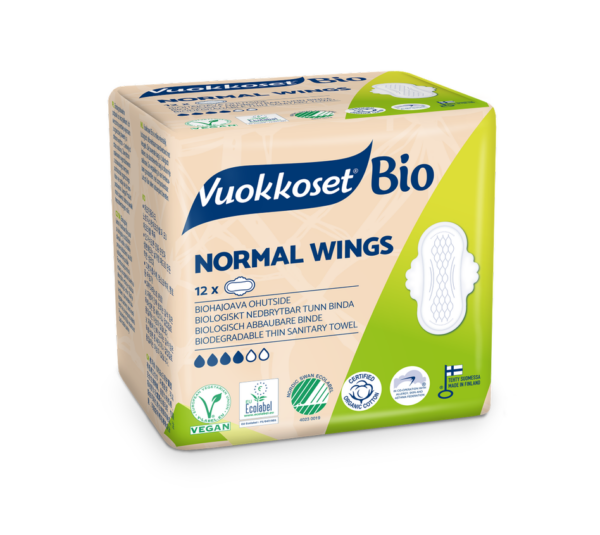 Vuokkoset Hügieenisidemed 100% BIO Normal Wings 12tk