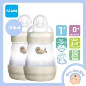 MAM ULTIVENT 80% Anti-Colic LUTIPUDEL 2x160ML 0+KUUD Valge Hüljes pojaga (2pudelit)