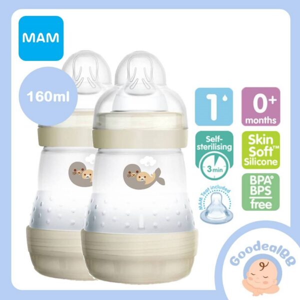 MAM ULTIVENT 80% Anti-Colic  LUTIPUDEL 2x160ML 0+KUUD Valge Hüljes pojaga (2pudelit)