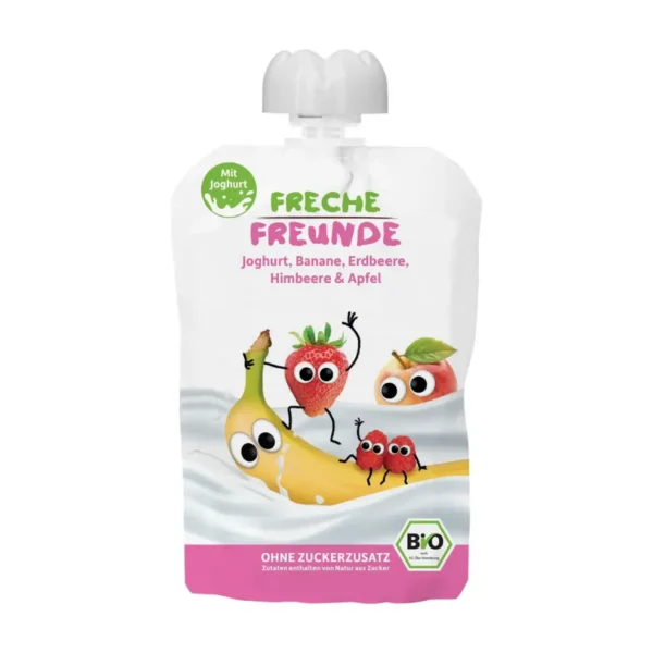 Jogurti-, banaani-, maasika- ja vaarikapüree, alates 10. elukuust. 100g FRECHE FREUNDE