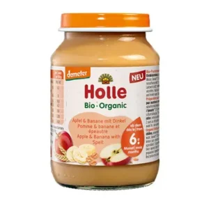 Holle Õuna- ja banaanipüree speltahelvestega, imikutele alates 6. elukuust, biodünaamiline 3x190g (1purk-1,89eur)