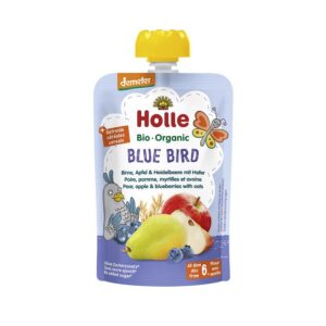 Pirni-õuna-mustikapüree kaeraga Holle 6×100 g, alates 6-elukuust (1tuub-1,69eur) BLUE BIRD