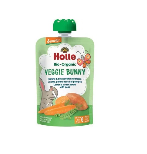 Holle porgandi-, bataadi- ja hernepüree, imikutele alates 6. elukuust, biodünaamiline VEGGIE BANNY 6x90g (1tuub-1,69eur)