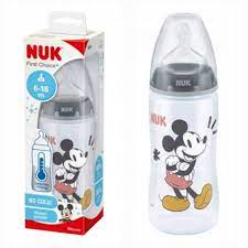 Nuk FC lutipudel 300ml 6-18kuud silikoon lutiga Hall Mickey temperatuuri kontrolliga