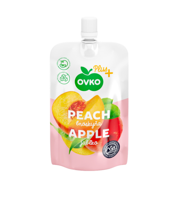 OVKO Plus+ beebitoit virsiku ja õunapüree 2x120g 6+kuust (1tuub-1,45eur)