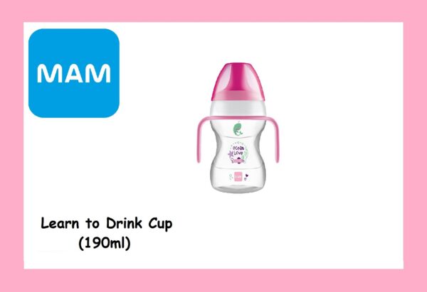 MAM Learn To Drink Cup 190ml joogitass sangadega 6+kuud alates,tilkumiskindel,roosa Ocean Love
