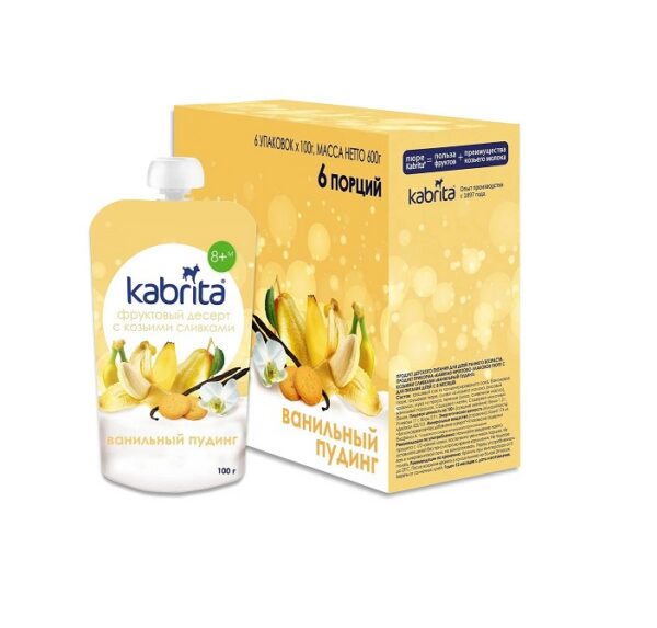 KABRITA Vaniljepuding magusa kitsepiimakreemiga ja puuviljadega  alates 8+kuust, 6x100g(1tuub-3,15eur)