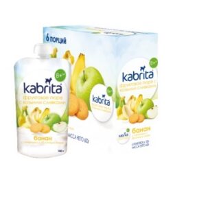 Puuviljapüree hapupiimaga kitsepiimast Banaan küpsiste ja õunapüreega Kabrita, alates 8+kuust, 6x100g(1tuub-3,17eur)