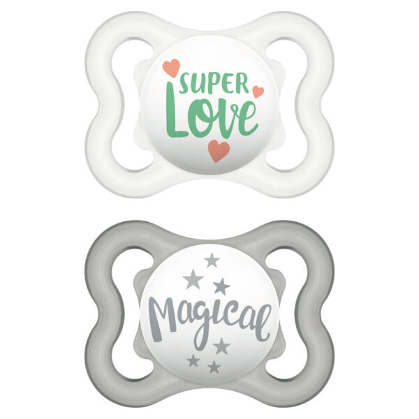 MAM AIR SILIKOONLUTID 2TK 0-6kuud valge Super Love/Hall Magical,STERILISATSIOONIKARBIS