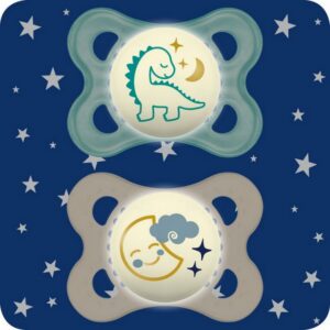 MAM Original Night pimedas helendav öölutt 0-6k silikoonlutt 2 tk pakis meresinine draakon/valge kuu pilvega