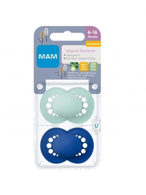 MAM ORIGINAL LATEKSLUTID 2 TK 6-16KUUD SIRGE OTSAGA,STERILISEERIMISKARBIS sinine/tumesinine