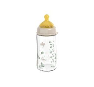 nip® Cherry Green laia kaelaga klaasist lutipudel, koolikutevastane ja keskmise vooluga (vanusele 0+) toon Beige 240ml