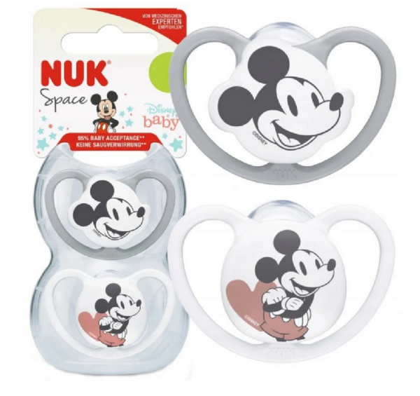 Nuk silikoon ortodondiline rõngaslutt N1 Space Mickey 18-36kuud 2tk hall/valge