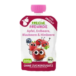 Õuna-, maasika-, mustika- ja vaarikapüree, alates 12. elukuust , ökoloogiline FRECHE FREUNDE 100 g