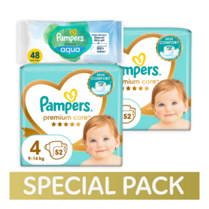 Pampers mähkmed Premium Care N4 (8-14kg) 104tk+ KINGITUS Harmonie Aqua 48 Niisket Salvrätikut