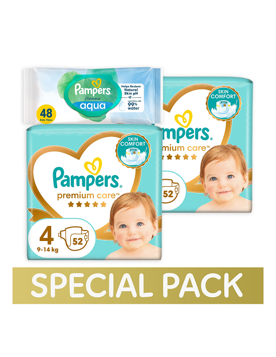 Pampers mähkmed Premium Care N4 (8-14kg) 104tk+ KINGITUS Harmonie Aqua 48 Niisket Salvrätikut