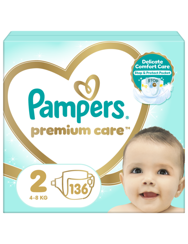 Pampers Premium Care Teipmähkmed, Suurus N2, 136tk, 4-8kg