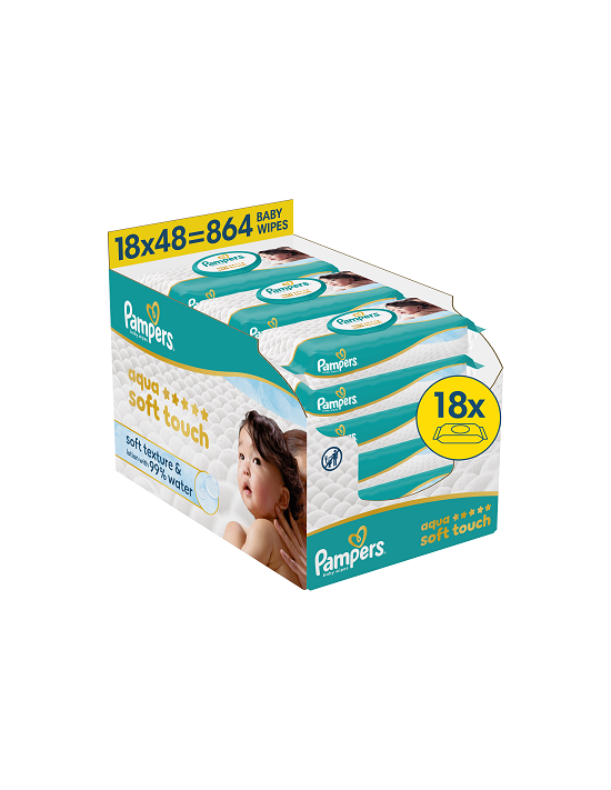 Pampers Aqua Soft Touch niisked beebisalvrätid 18 pakkix48tk (864 tk)