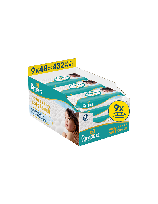 Pampers Aqua Soft Niisked Beebisalvrätid, 9 Pakkix48tk 432 Niisket Salvrätikut