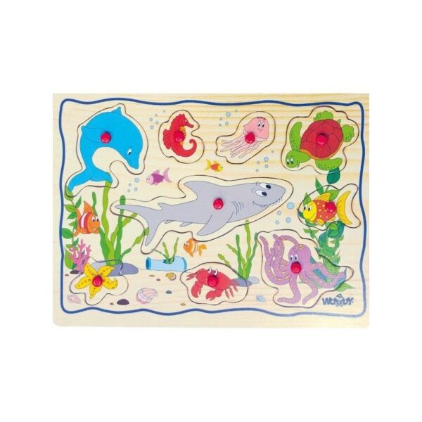 Woodyland Puidust puzzle nuppudega Mereloomad