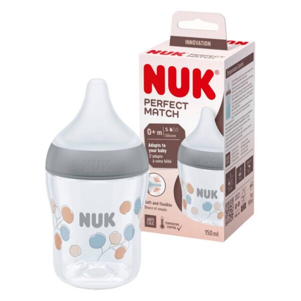 Nuk FC lutipudel 150ml 0-6kuud S silikoonist lutiga PERFECT MATCH Twigs,temperatuuri kontrolliga