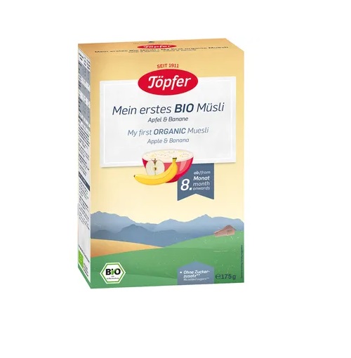 Töpfer Täistera müsli banaani ja õunaga imikutele alates 8. elukuust, ökoloogiline
