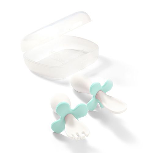 Ergonoomilised BabyOno lusikas ja kahvel valge/roheline karbis