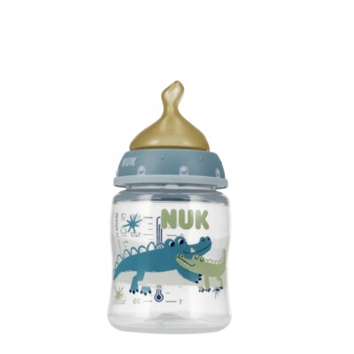 Nuk FC lutipudel 150ml 0-6kuud lateks lutiga sinine krokodillidega temperatuuri kontrolliga