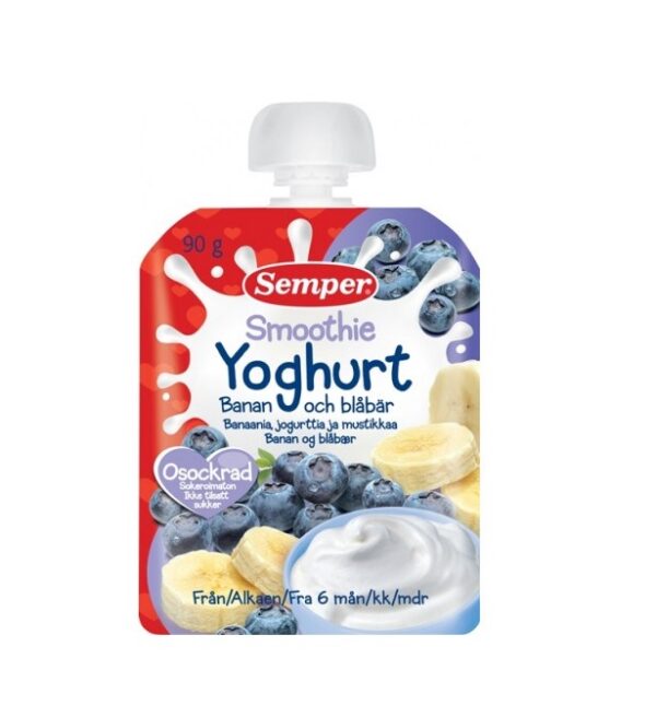 Banaani-mustika smuuti jogurtiga 6x90g tuubis 6.kuust Semper (1tuub -1,65eur)