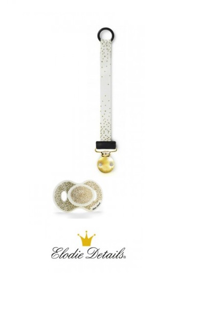 Elodie Details Pacifier Clip – Gold Shimmer White/Gold  One Size lutipael+Pacifier lutt 3+kuud